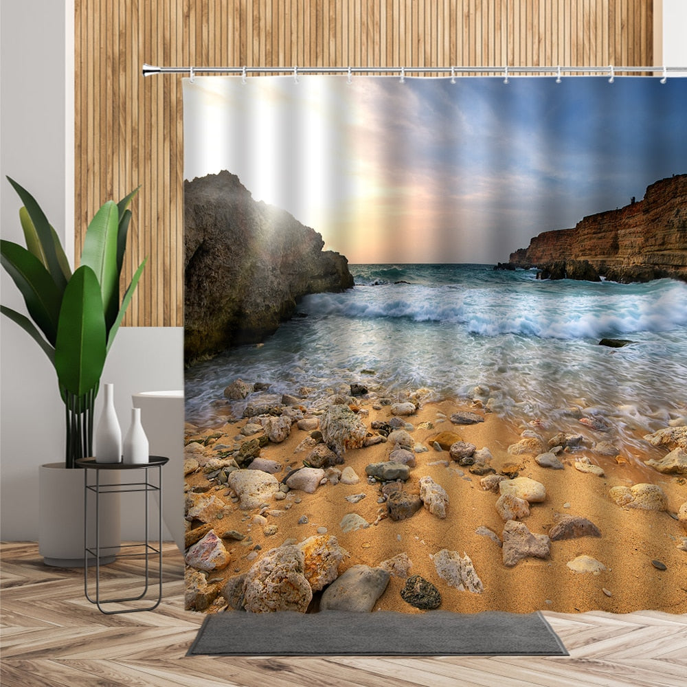 Egypt Landscape Shower Curtain Set Pyramid Desert 3D Bathroom Decors Sunset Dusk Natural Scenery Waterproof Fabric Bath Curtains