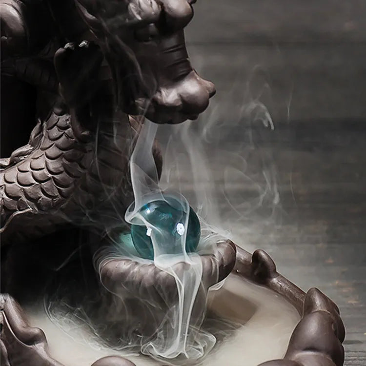 With 10Cones Ceramic Backflow Dragon Incense Burner Creative Home Decor Dragon Burner Censer With Lucky Crystal Ball