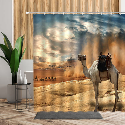 Egypt Landscape Shower Curtain Set Pyramid Desert 3D Bathroom Decors Sunset Dusk Natural Scenery Waterproof Fabric Bath Curtains