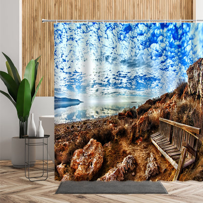 Egypt Landscape Shower Curtain Set Pyramid Desert 3D Bathroom Decors Sunset Dusk Natural Scenery Waterproof Fabric Bath Curtains
