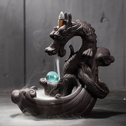 With 10Cones Ceramic Backflow Dragon Incense Burner Creative Home Decor Dragon Burner Censer With Lucky Crystal Ball