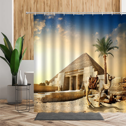 Egypt Landscape Shower Curtain Set Pyramid Desert 3D Bathroom Decors Sunset Dusk Natural Scenery Waterproof Fabric Bath Curtains