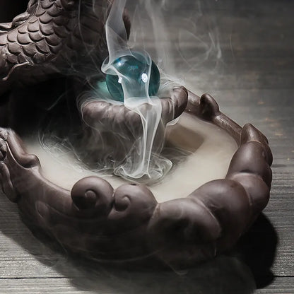 With 10Cones Ceramic Backflow Dragon Incense Burner Creative Home Decor Dragon Burner Censer With Lucky Crystal Ball