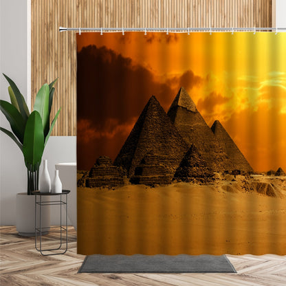 Egypt Landscape Shower Curtain Set Pyramid Desert 3D Bathroom Decors Sunset Dusk Natural Scenery Waterproof Fabric Bath Curtains