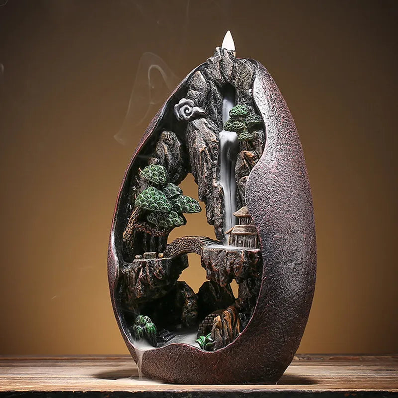 Home Decor Creative Resin Backflow Incense Burner Rockery Landscape Incense Holder Zen Garden Crafts Hollow Design Ornament