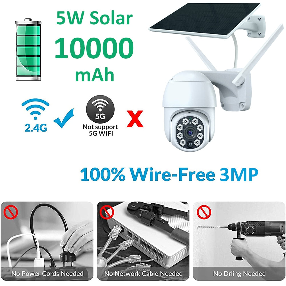 REHENT 3MP Outdoor 10400mAh Battery WIFI Wireless Alarm Auto Tracking 5W Solar CCTV  Security Surveillance IP Camera with Patrol