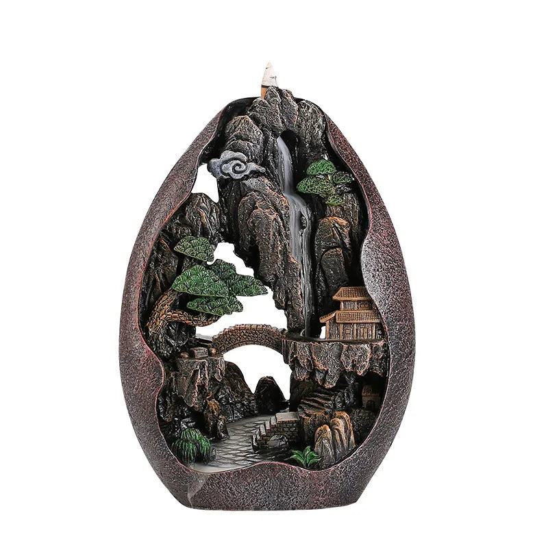Home Decor Creative Resin Backflow Incense Burner Rockery Landscape Incense Holder Zen Garden Crafts Hollow Design Ornament
