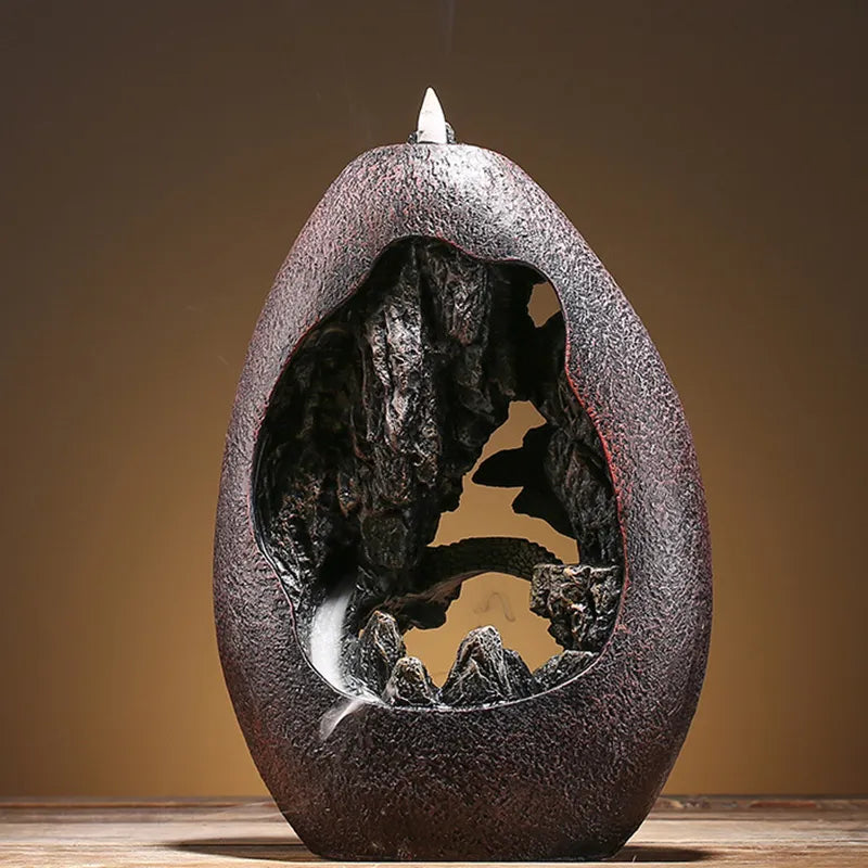 Home Decor Creative Resin Backflow Incense Burner Rockery Landscape Incense Holder Zen Garden Crafts Hollow Design Ornament